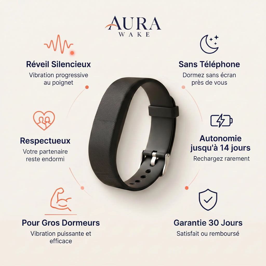 Aura Wake — Bracelet réveil vibrant silencieux
