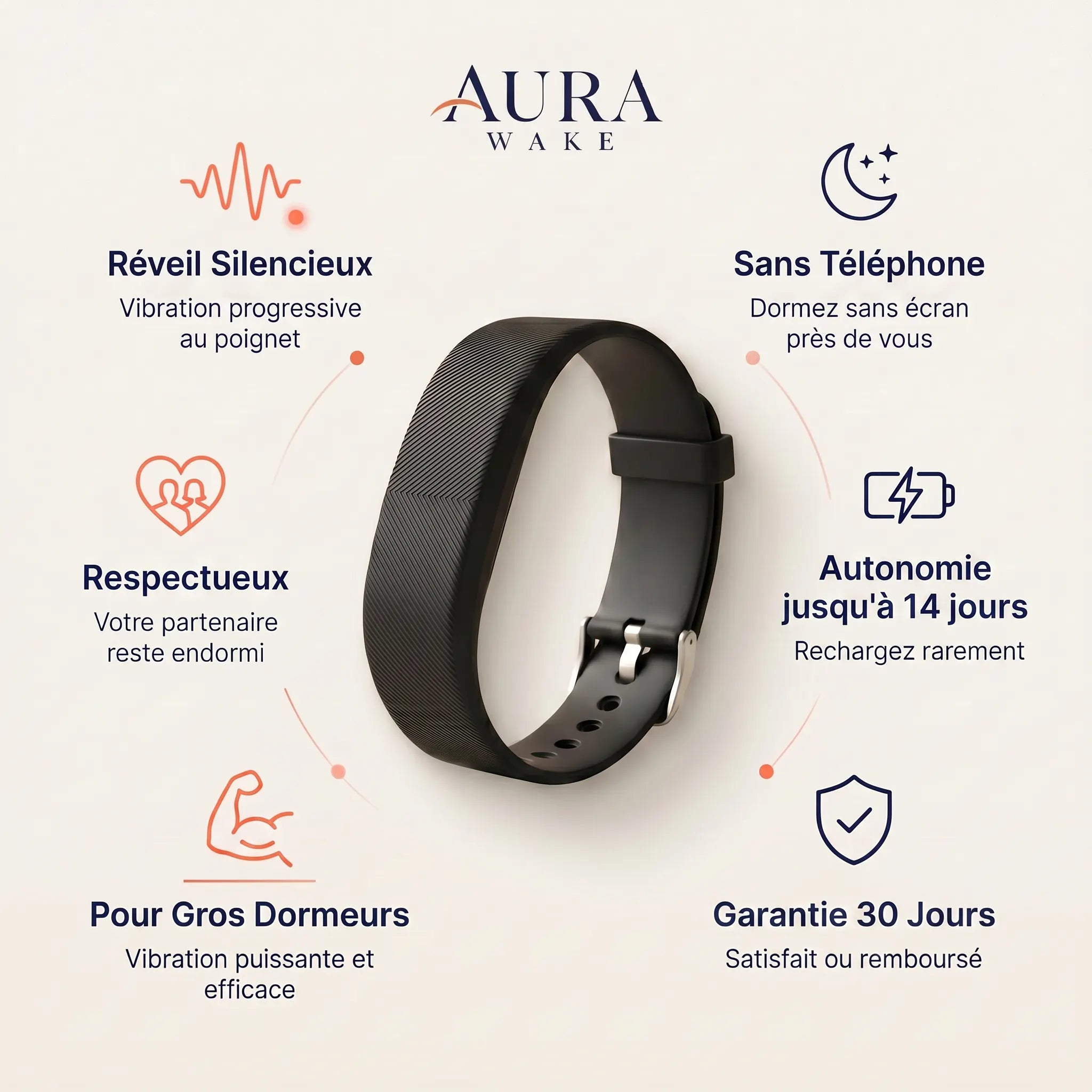 Aura Wake — Bracelet réveil vibrant silencieux