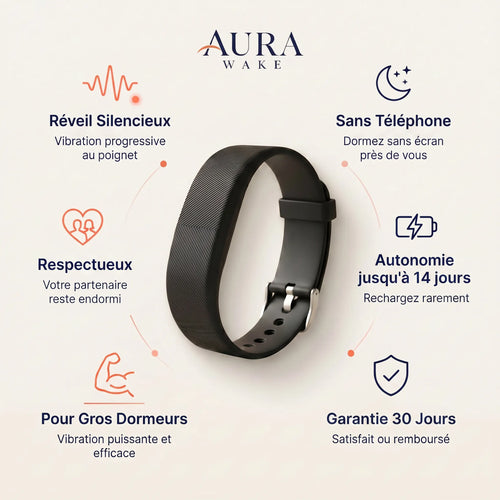 Aura Wake — Bracelet réveil vibrant silencieux