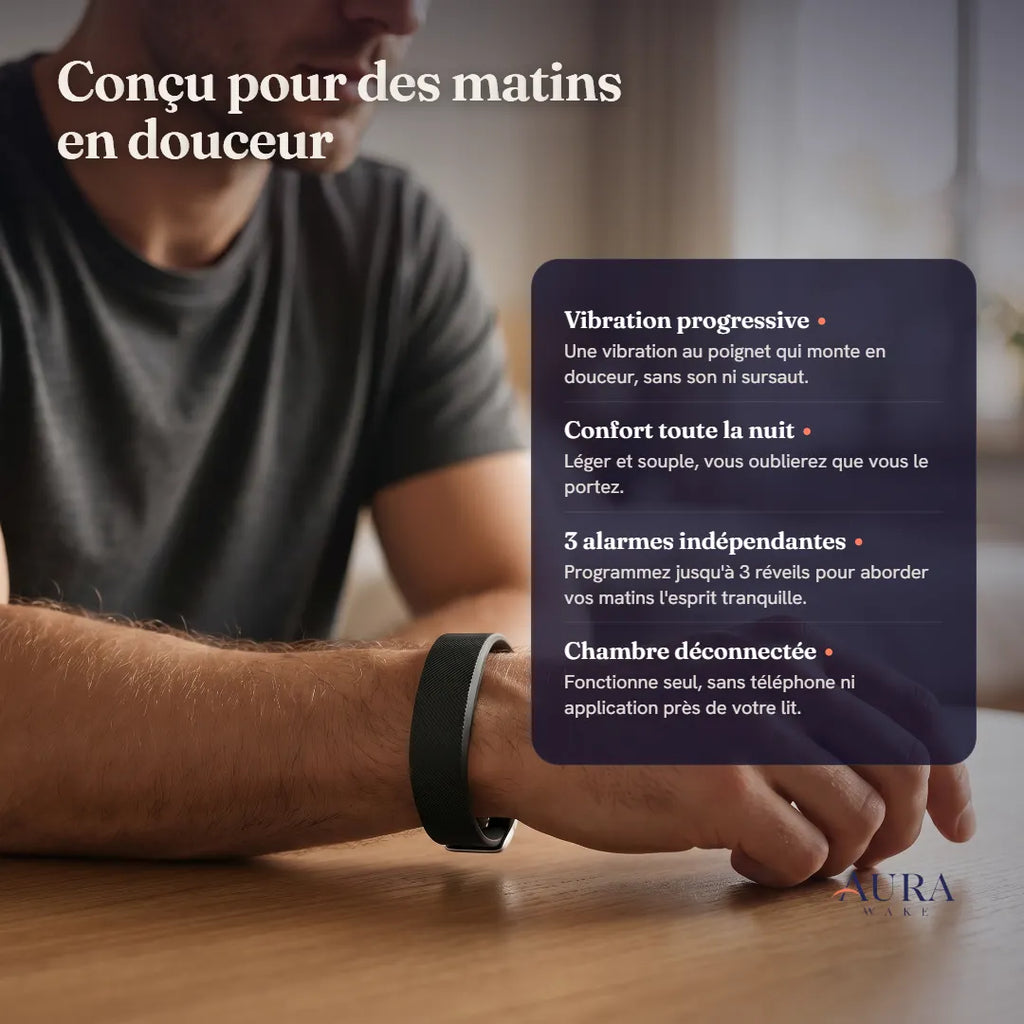 Aura Wake — Bracelet réveil vibrant silencieux